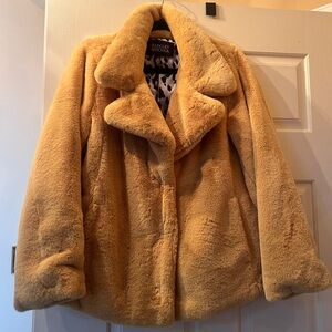 Badgley Mischka mustard yellow faux fur coat size large